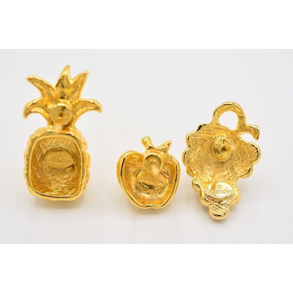 Givenchy Vintage Logo Pin Lapels Tac Set 4G Logo Fruit Grapes Apple Signed BinAJ - Picture 11 of 12